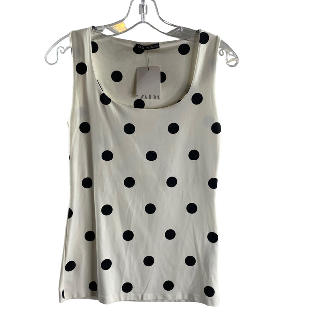 ZARA Size MED Cream/Black Dots Sleeveless Tank NWT TOP