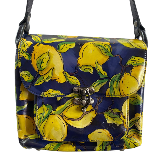 PATRICIA NASH Blue/Yellow Lemon Leather Satchel PURSE