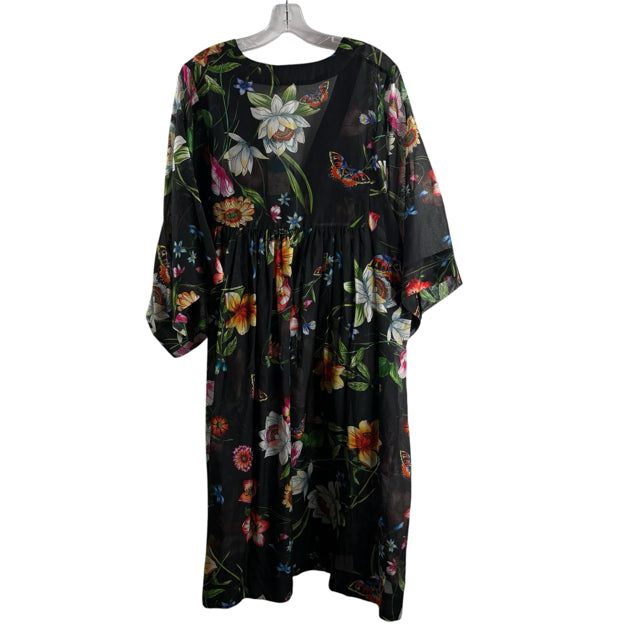 JOHNNY WAS Size X-LARGE Black Floral 3/4 Sleeve Cotton Blend NWT DRESS