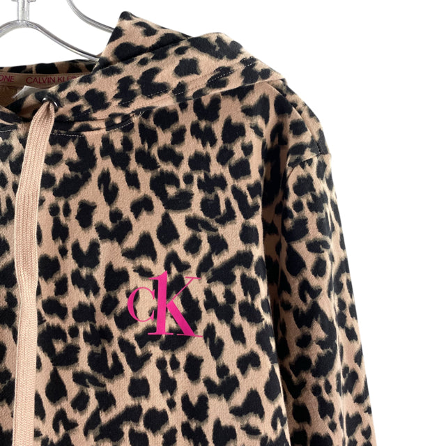 CALVIN KLEIN Size X-SMALL Tan/Black Animal Long Sleeve Hoodie TOP