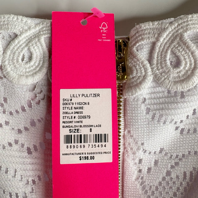 LILLY PULITZER Size 8 White Lace Overlay Long Sleeve Polyester NWT DRESS
