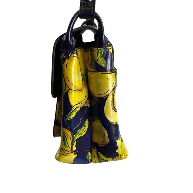 PATRICIA NASH Blue/Yellow Lemon Leather Satchel PURSE