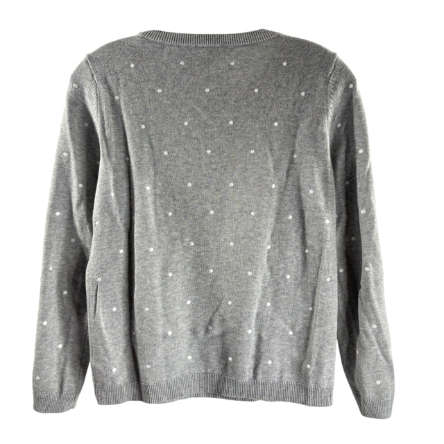 TALBOTS Size PETITE Gray/White Polka Dots Long Sleeve Cotton Blend SWEATER