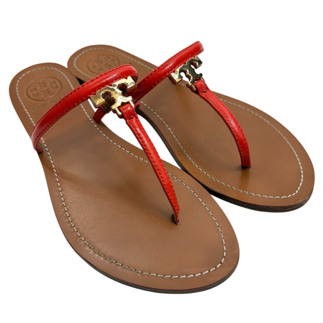 TORY BURCH Size 7 1/2 Orange Flip Flop Patent SHOE