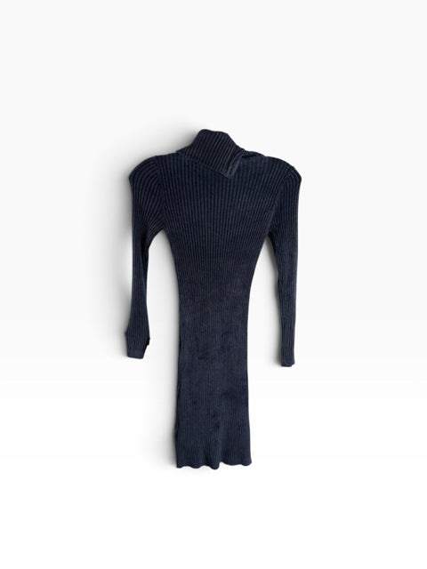 WHITE HOUSE BLACK MARKET Size XXSMALL Blue Ribbed Long Sleeve Chenille DRESS