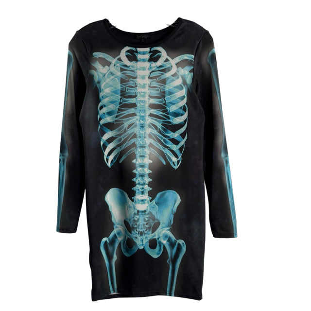 TOPSHOP Size 8 Charcoal Skeleton Long Sleeve DRESS