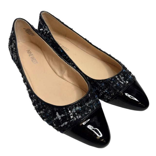 NINE WEST Size 7 1/2 Black/Blue Flats Tweed SHOE