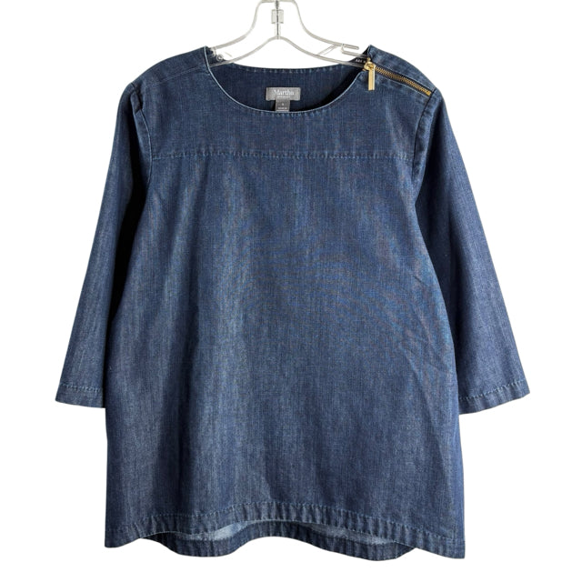 MARTHA STEWART Size SMALL Dark Blue Zippers 3/4 Sleeve Denim TOP