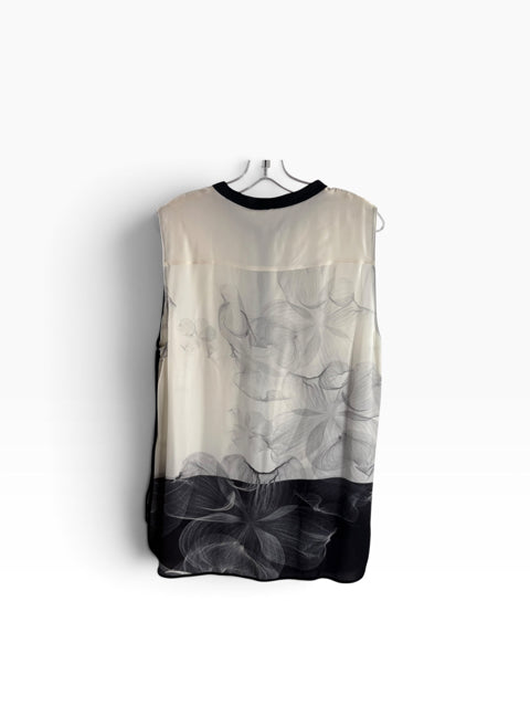 ELIE TAHARI Size X-LARGE Cream/Blk Sleeveless Silk NWT BLOUSE