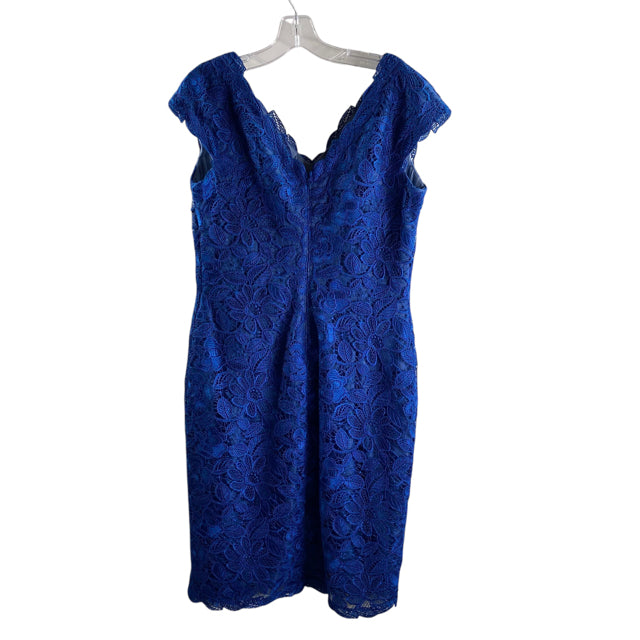 TADASHI SHOJI Size 12 Blue Lace Cap Sleeve DRESS