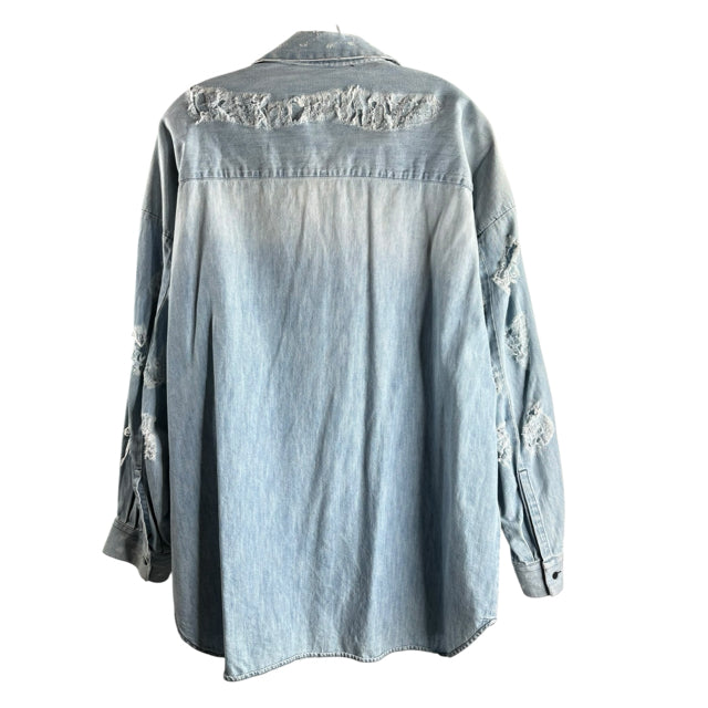 IRO Size SMALL Blue Long Sleeve Distressed BLOUSE