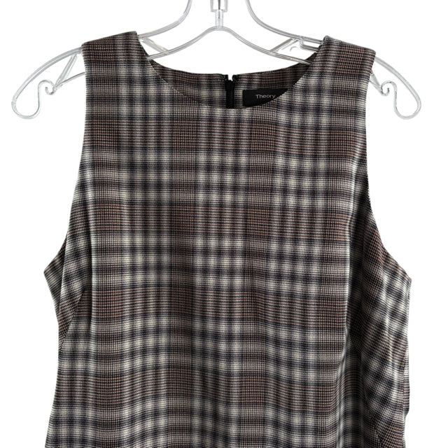 THEORY Size 12 Brown/Cream Plaid Sleeveless Wool NWT DRESS