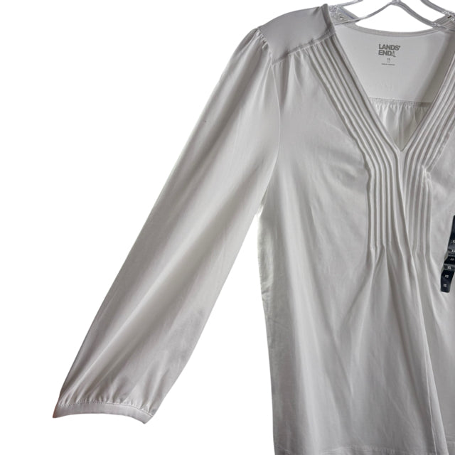 LANDS END Size X-SMALL White 3/4 Sleeve V-Neck Cotton Blend NWOT TOP