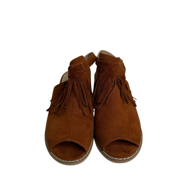 TOPSHOP Size 41 Brown Peep Toe Fringed SHOE
