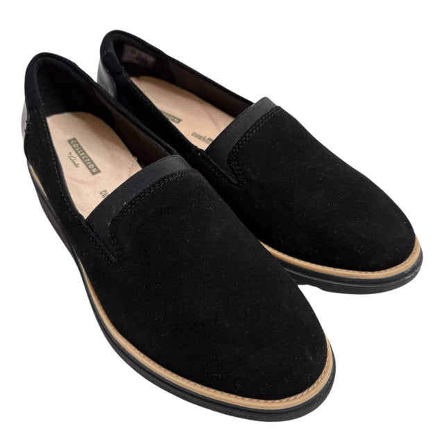 CLARKS Size 8 W Black Wedge Heel Suede NWOT SHOE