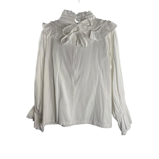 ELIZABETH WILSON Size MEDIUM White Neck Detail Long Sleeve Cotton NWT BLOUSE