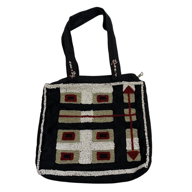 Black/White/Red Beaded Fabric Shoulder PURSE