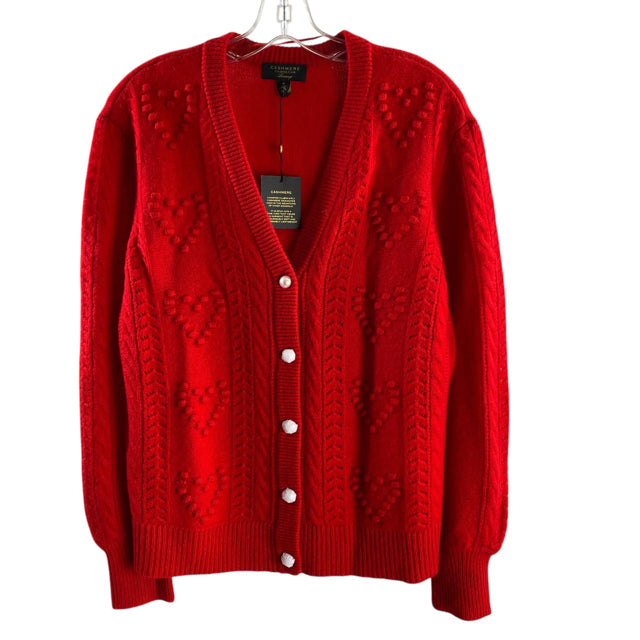 CHARTER CLUB Size MEDIUM Red Cable Long Sleeve Cardigan Cashmere NWT SWEATER