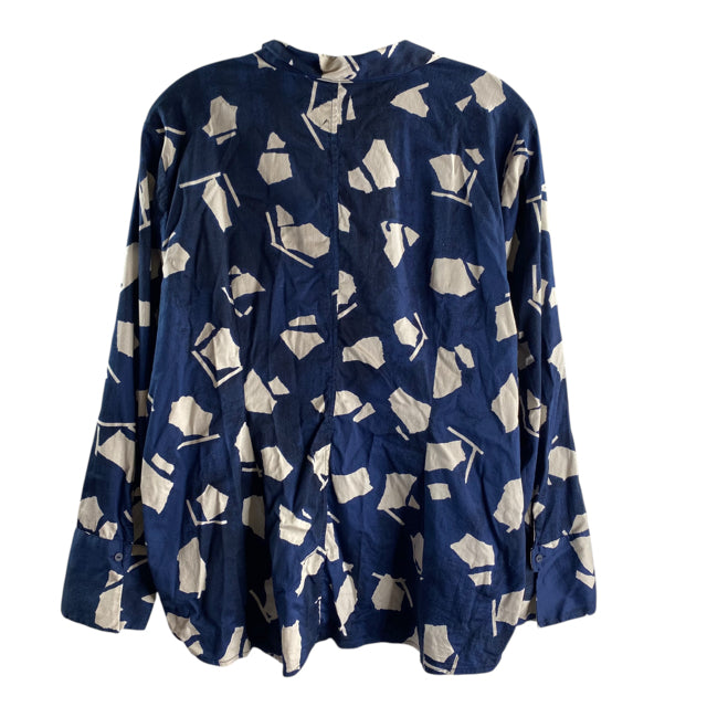 NIC & ZOE Size X-Large Blue/White Print Long Sleeve Button Front Cotton BLOUSE