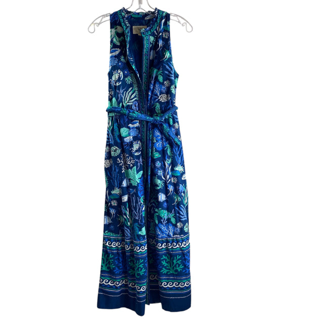 PRINTFRESH Size SMALL Navy/Blue Print Sleeveless Cotton DRESS