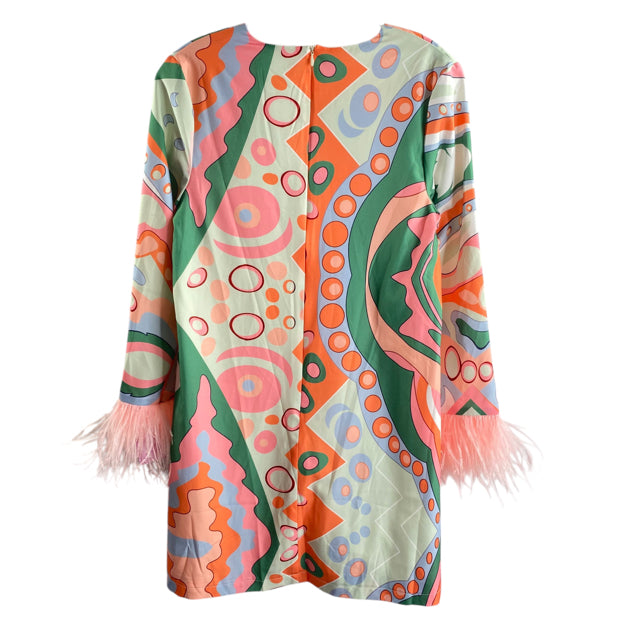 ENGLISH FACTORY Size SMALL Pink/Multi Swirl Long Sleeve Polyester NWT DRESS