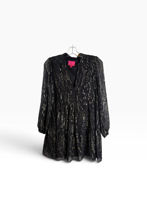 LILLY PULITZER Size LARGE Black/gold Long Sleeve DRESS