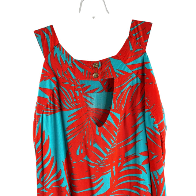 ESCAPADA Size MEDIUM Red/Blue Print Sleeveless Rayon DRESS