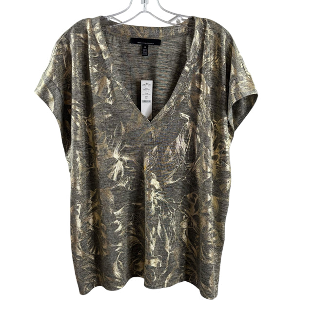 WHBM Size X-LARGE Gold Tone-On Short Sleeve V-Neck Polyester NWT TOP