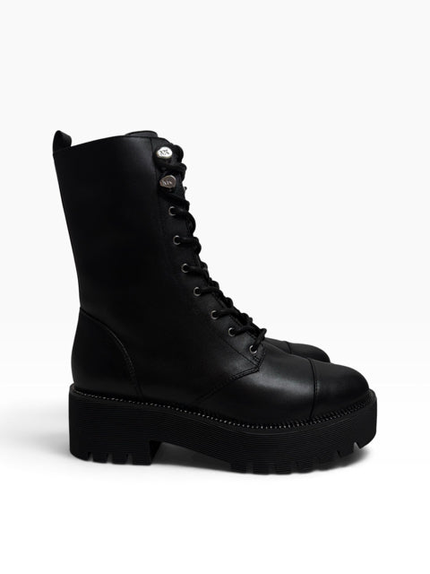 MICHAEL KORS Size 7 Black Combat Leather NEW - BOX BOOT