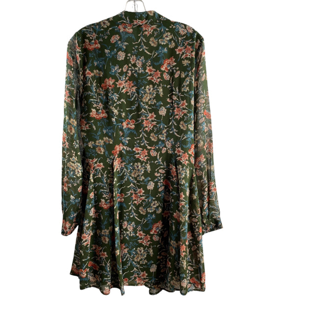 DESIGN LAB Size LARGE Olive Floral Long Sleeve Polyester DRESS