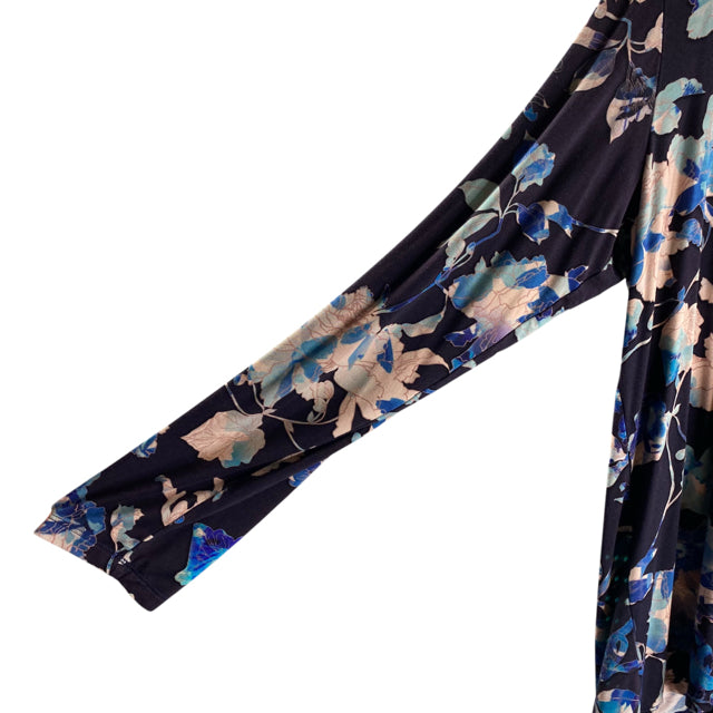 JOHNNY WAS Size X-LARGE Navy/Multi Print Peasant/Blossy TOP