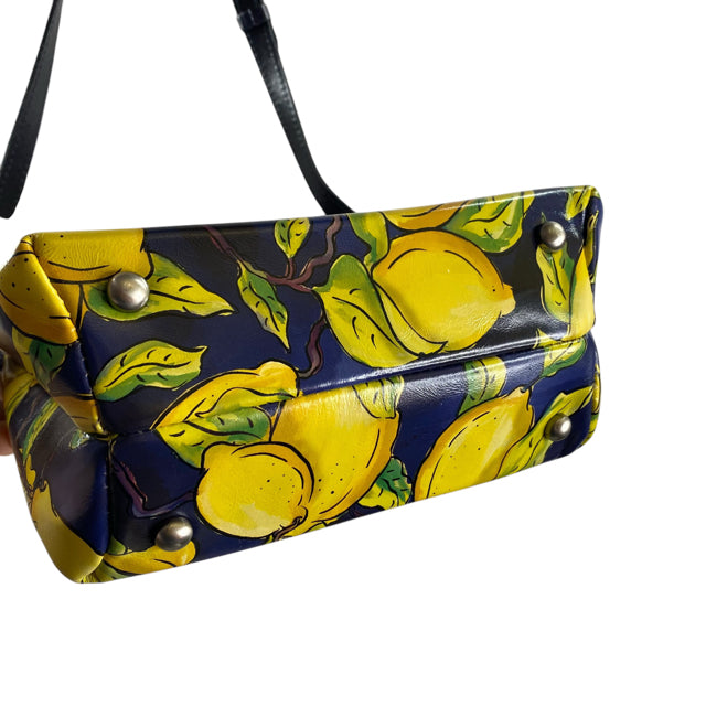 PATRICIA NASH Blue/Yellow Lemon Leather Satchel PURSE