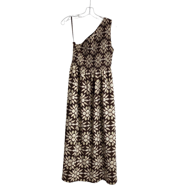 HILL HOUSE Size MEDIUM Brown/Cream Floral One Shoulder DRESS
