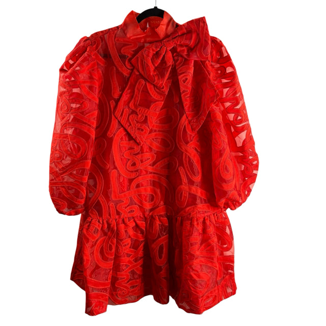 EMILY MCCARTHY Size MEDIUM Red Burnout Long Sleeve Sheer DRESS