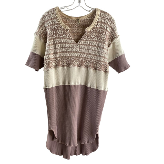 INTIMATELY FREE PEOPLE Size SMALL White/Pink Knit Details Short Sleeve DRESS