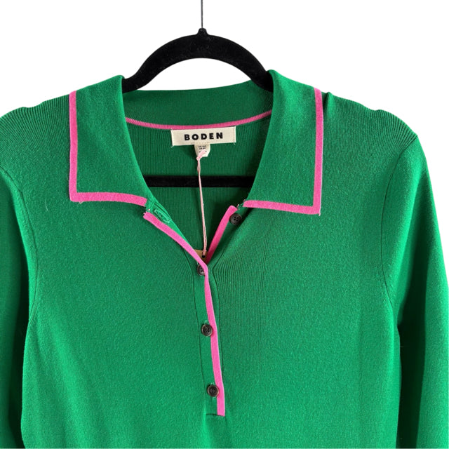 BODEN Size 6 PETITE Green/Pink Piped Long Sleeve Viscose Blend NWT DRESS