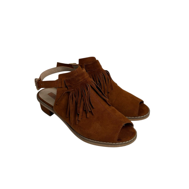 TOPSHOP Size 41 Brown Peep Toe Fringed SHOE