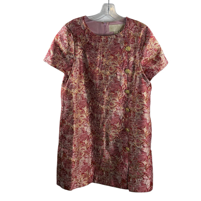 MESTIZA Size 8 Pink/Gold Brocade Short Sleeve Polyester Blend DRESS
