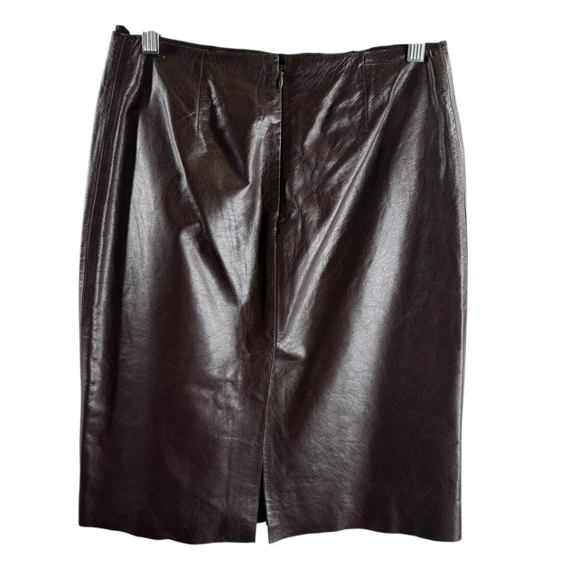 THEORY Size 4 Chocolate Knee Length Leather SKIRT