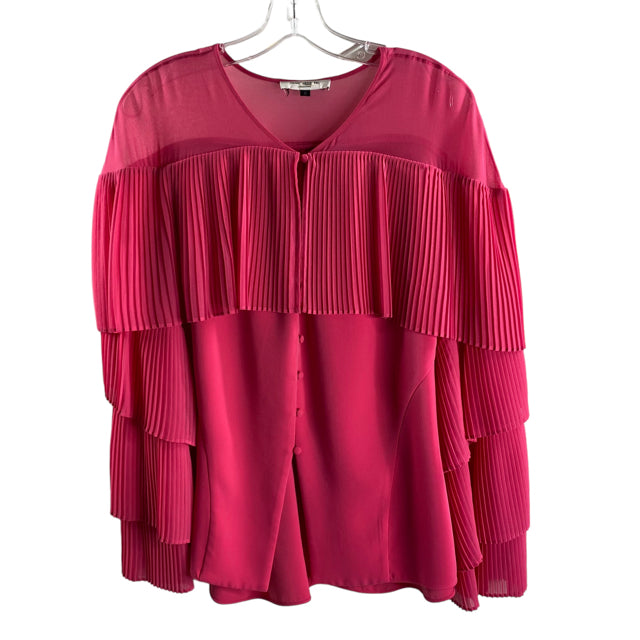 PRABAL GURUNG Size 8 Hot Pink Pleats Long Sleeve Button Front Polyester TOP