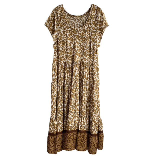 SOFT SURROUNDINGS Size 1X Cream/Brown Print Short Sleeve Viscose NWT DRESS