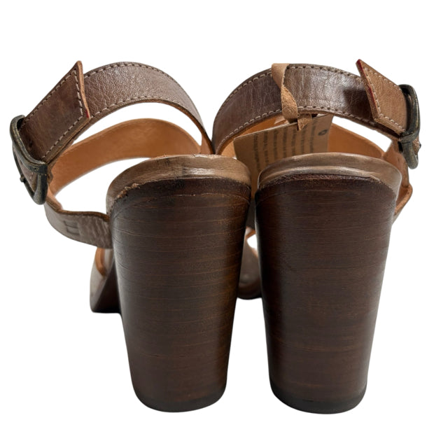BED STU Size 7 Brown/Gray Block Heel Leather/Wood NWT SHOE