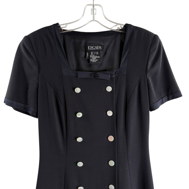 ESCADA Size 34 Navy/White Double Breast Short Sleeve Wool DRESS