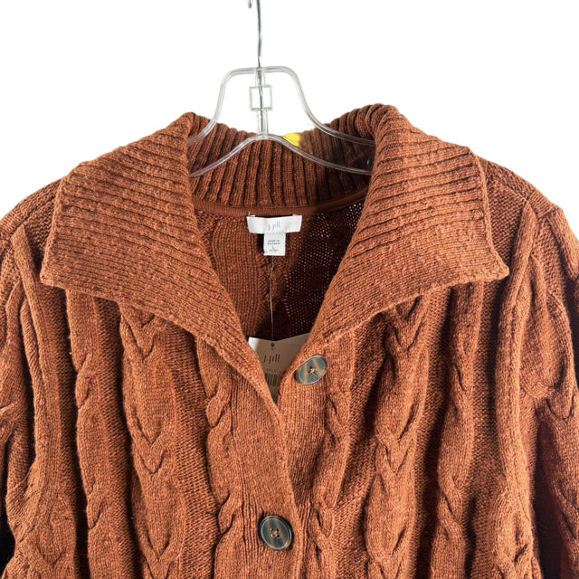 J JILL Size PETITE LARGE Brown Cable Long Sleeve Button Front NWT SWEATER