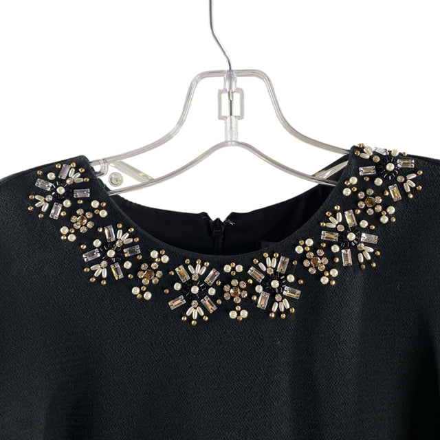 J CREW Size 0 Black Embellished 3/4 Sleeve Polyester DRESS