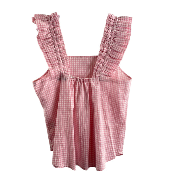 TAYLOR TILLMAN Size MEDIUM Pink/White Check Sleeveless Cotton Blend TOP