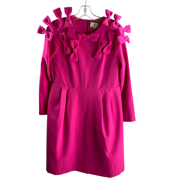 TUCKERNUCK Size MEDIUM Hot Pink Bows 3/4 Sleeve Polyester DRESS