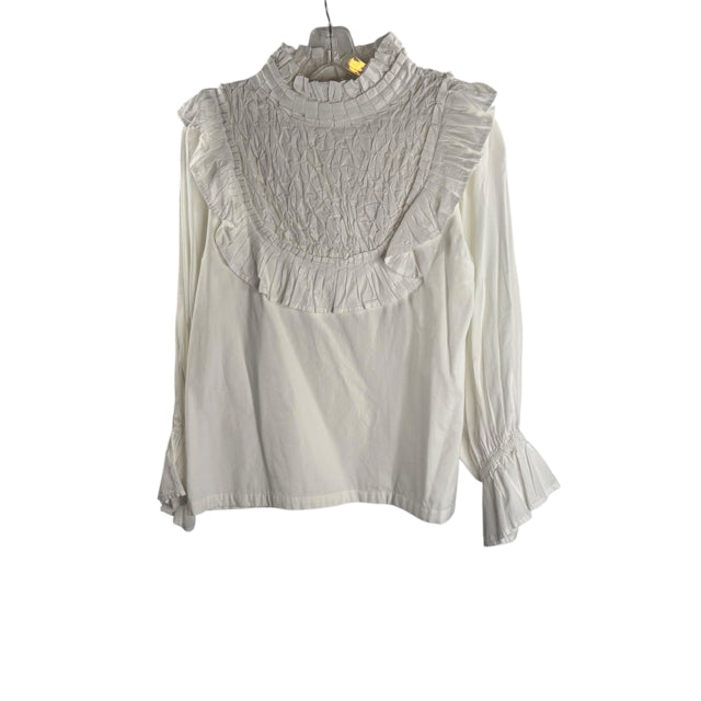 ELIZABETH WILSON Size MEDIUM White Neck Detail Long Sleeve Cotton NWT BLOUSE