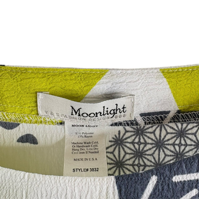 MOONLIGHT Size LARGE White/Yellow Print 3/4 Sleeve Drawstring Hi-Lo TOP