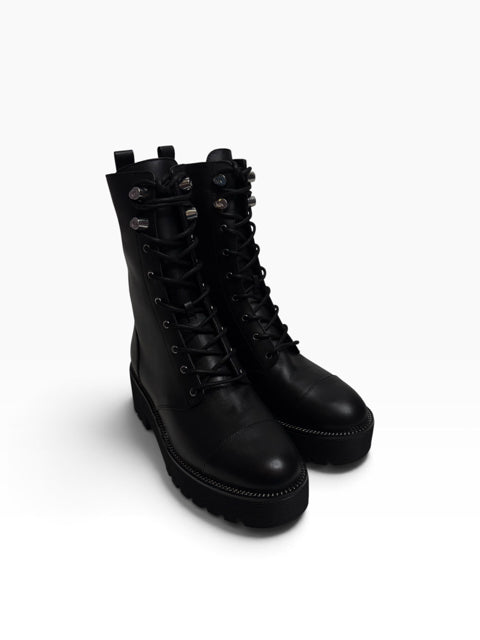 MICHAEL KORS Size 7 Black Combat Leather NEW - BOX BOOT